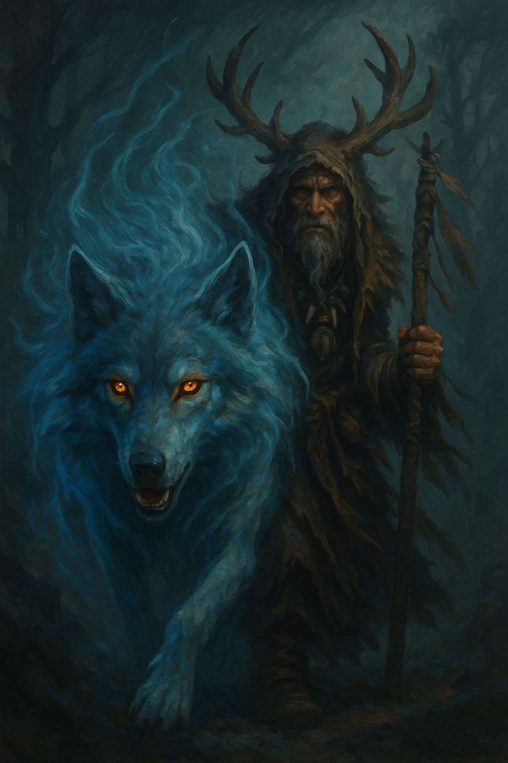 Shaman et loup spectral